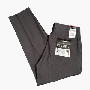 Haggar Performance Comfort Pants Mens 34x30 Dark Grey Straight Fit Stretch New